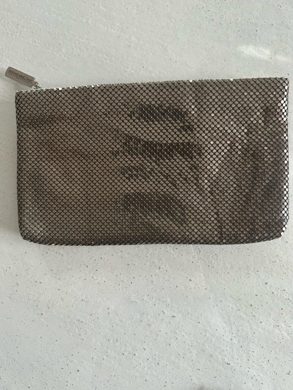 Whiting & Davis Metallic Mesh Zip Clutch - Silver